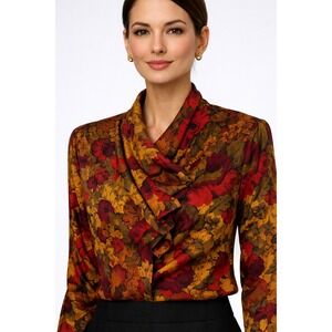 VTG Career Chic Office Secretary Eva Laurel Floral Blouse Ruffle Collar Sz 6